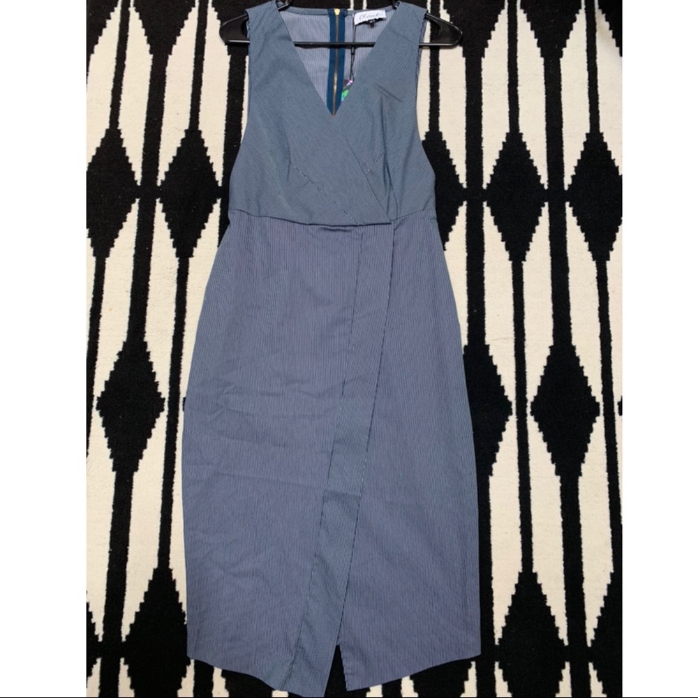 ASOS Closet London V Neck Denim Striped Midi Dress